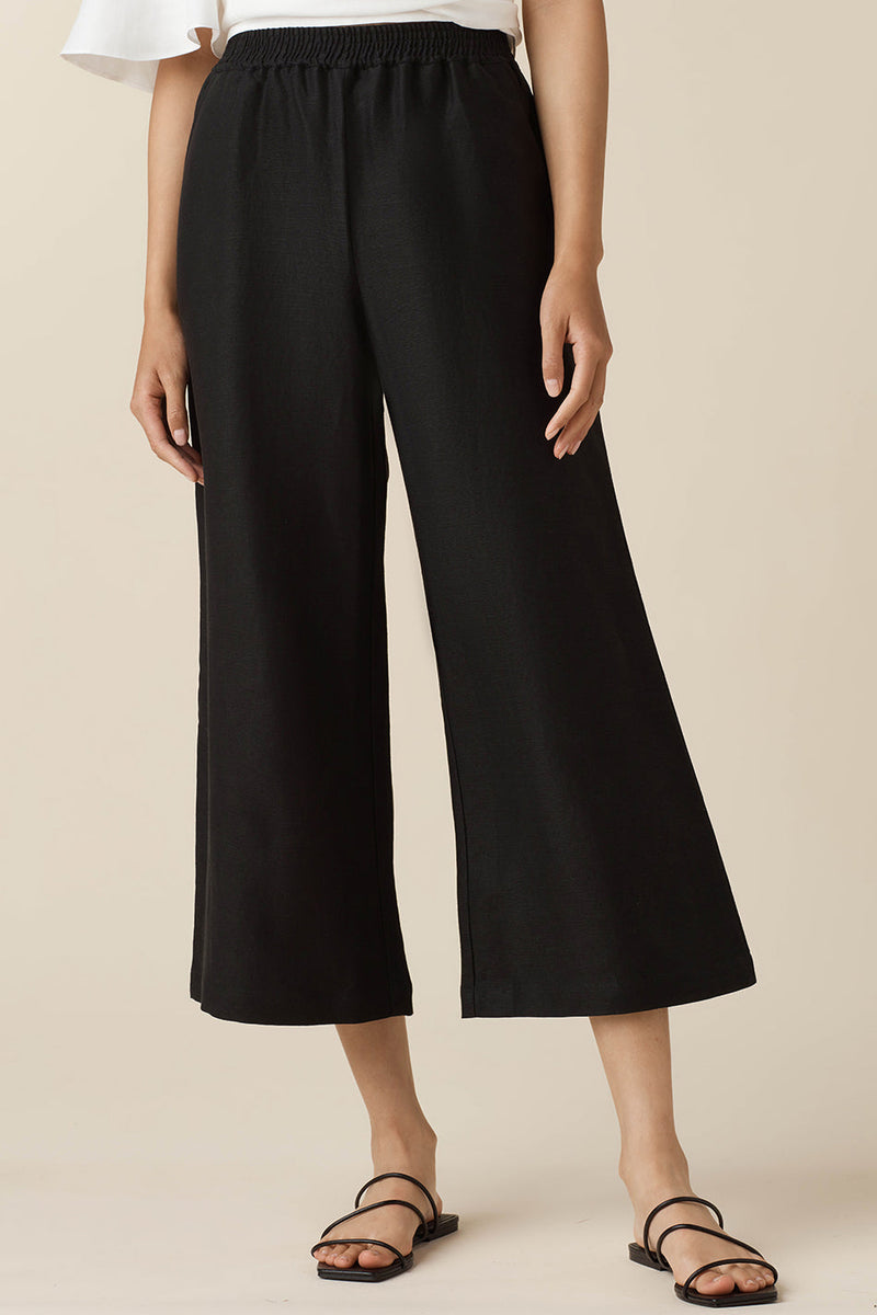 Soft woven wide leg trousers, with elastic waist and slits - YAYA EU