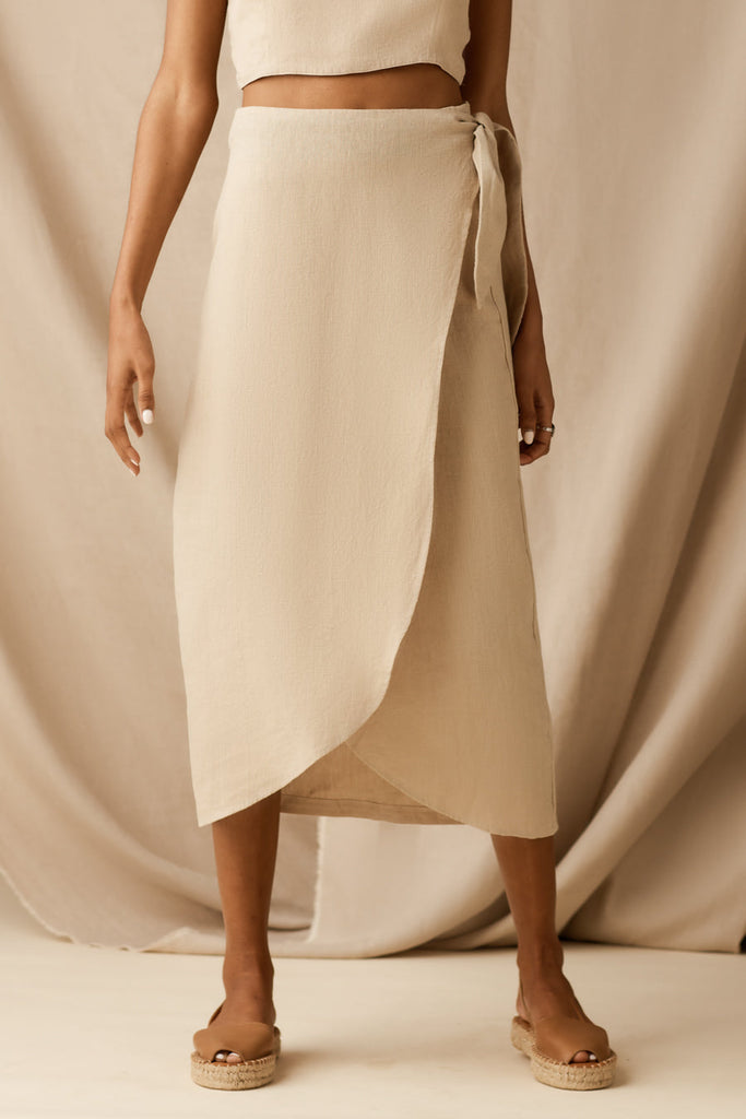 VETTA apparel The Linen Wrap Midi Skirt capsule wardrobe