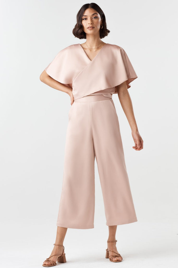 VETTA 0 / Champagne Blush The Satin Cape Jumpsuit capsule wardrobe