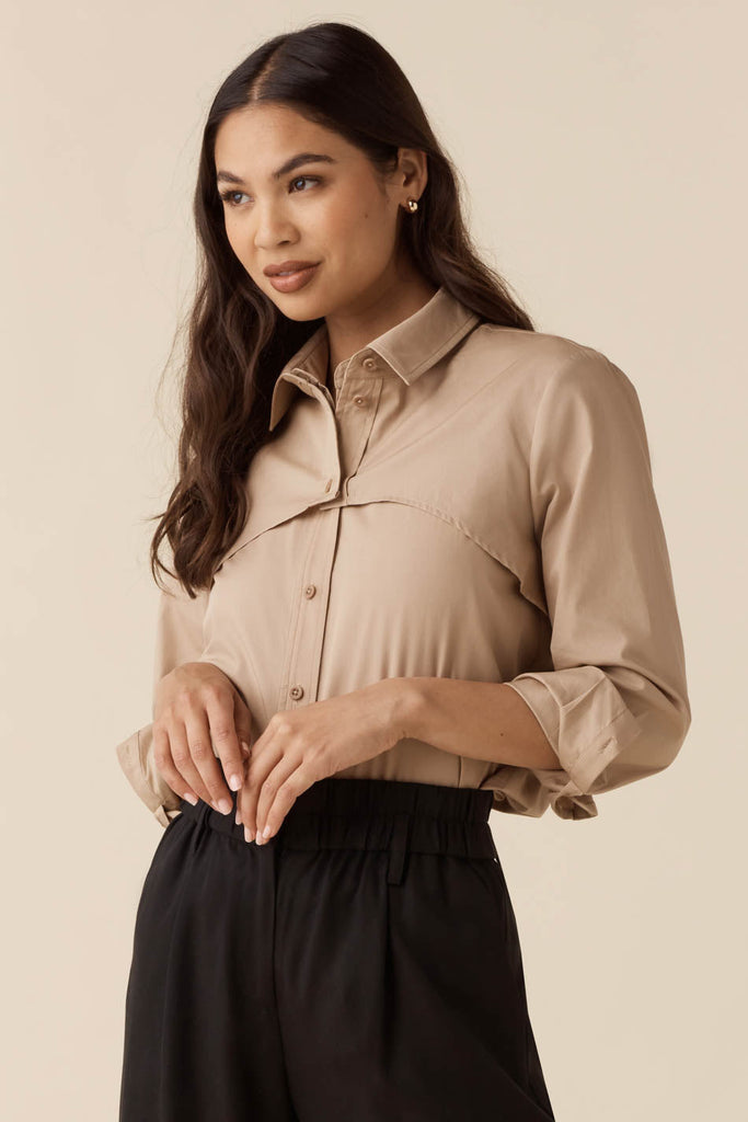 VETTA apparel Khaki / XS The Two Piece Poplin Shirt capsule wardrobe