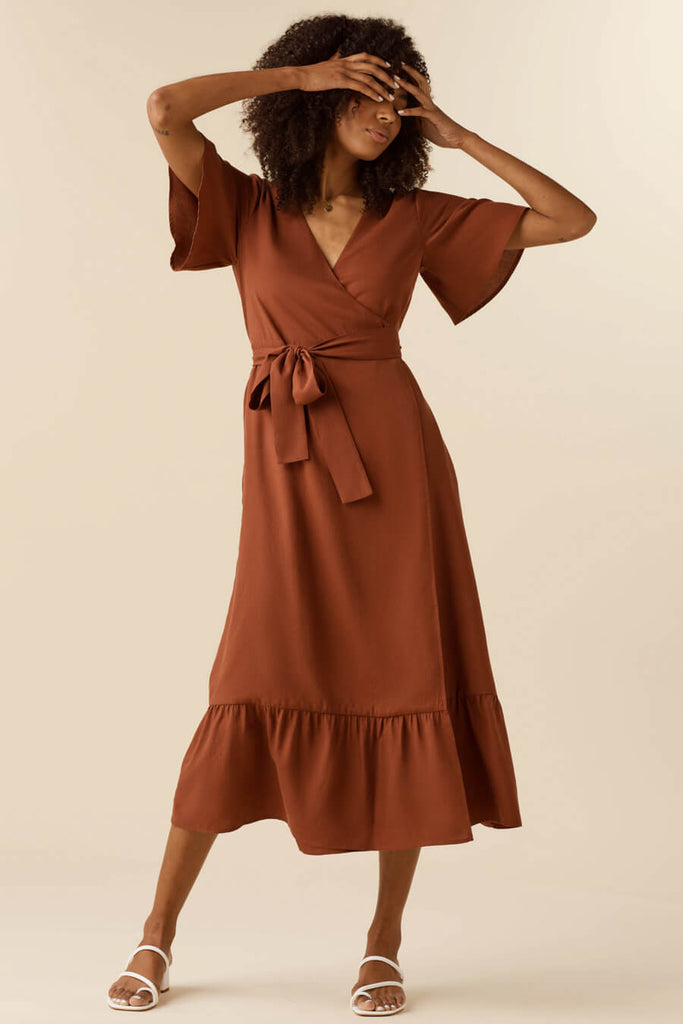 VETTA apparel The Flutter Sleeve Wrap Dress capsule wardrobe