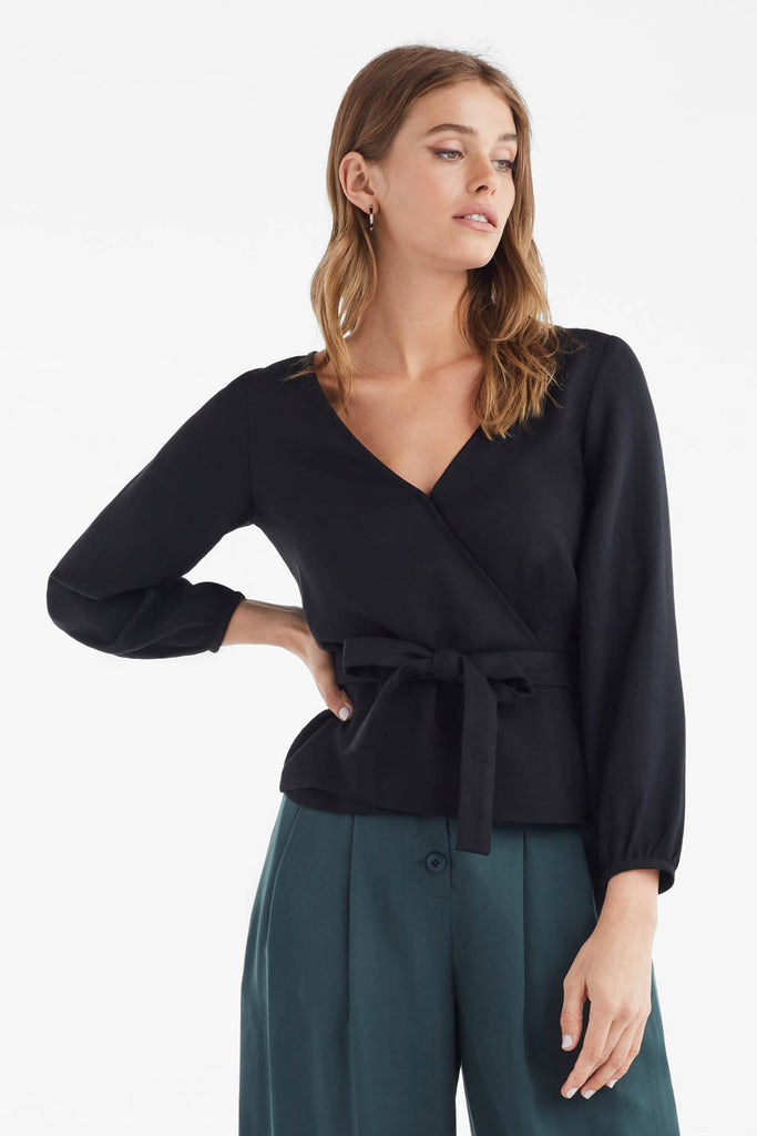 VETTA apparel The Gathered Sleeve Wrap Top capsule wardrobe