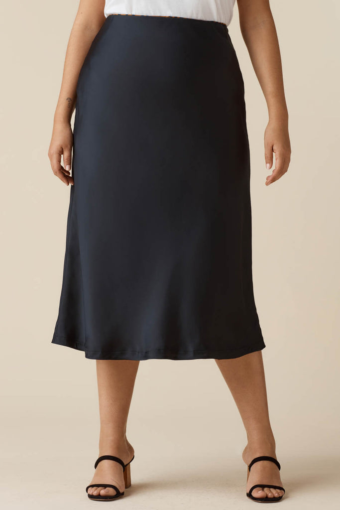 VETTA apparel The Reversible Satin Midi Skirt capsule wardrobe
