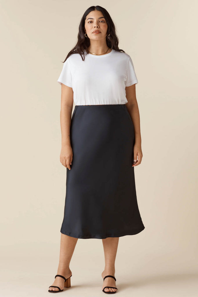 VETTA apparel The Reversible Satin Midi Skirt capsule wardrobe