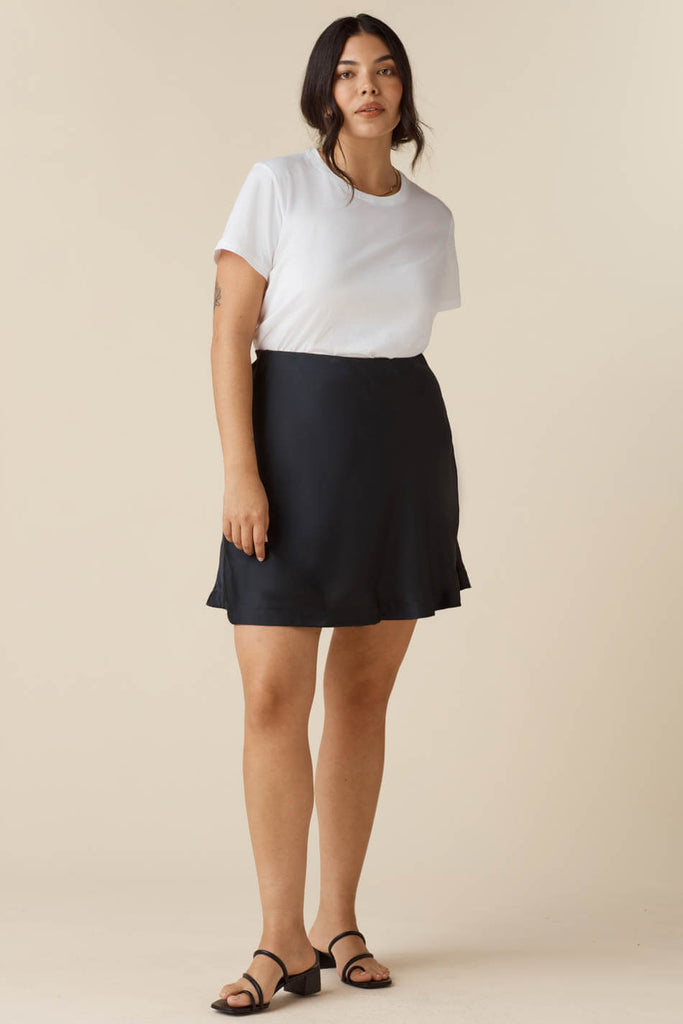 VETTA apparel The Reversible Satin Mini Skirt capsule wardrobe