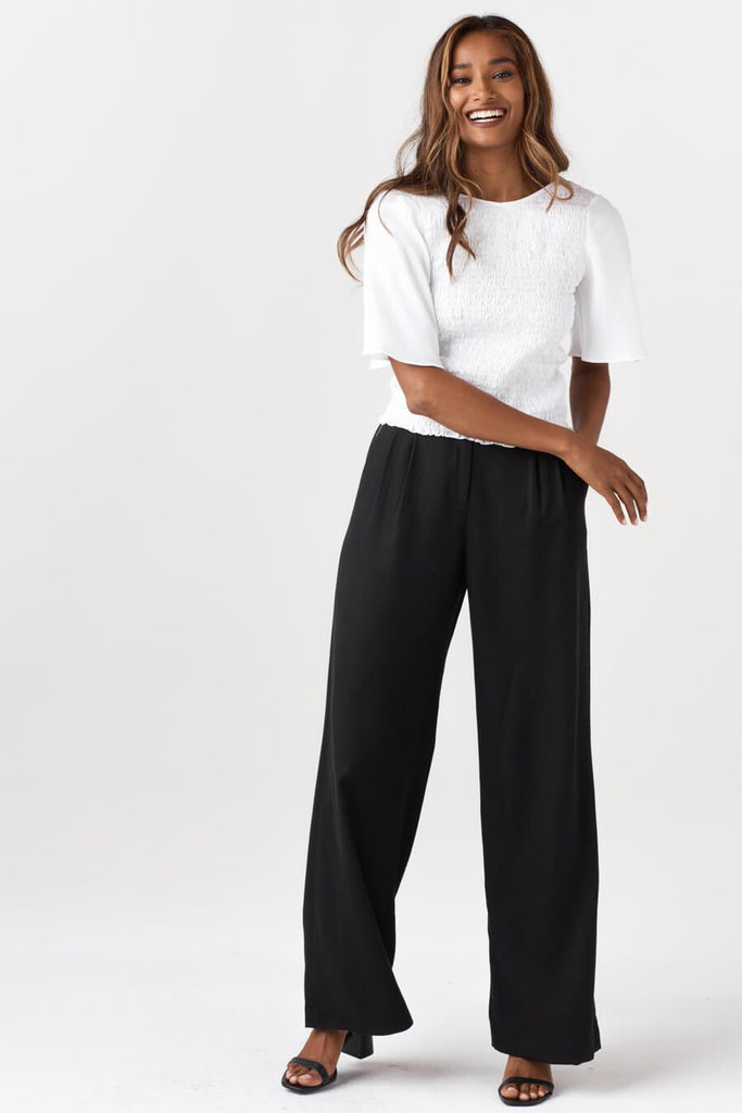 VETTA The Smocked Flutter Sleeve Blouse capsule wardrobe