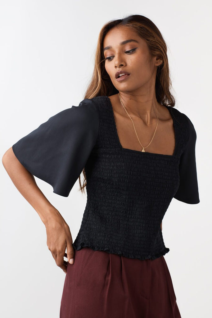 VETTA The Smocked Flutter Sleeve Blouse capsule wardrobe