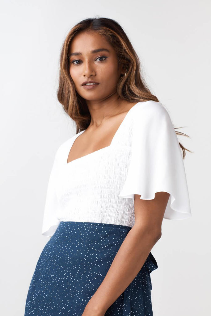 VETTA The Smocked Flutter Sleeve Blouse capsule wardrobe