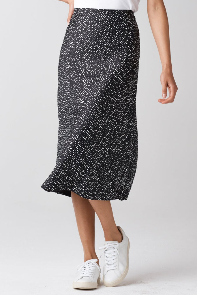 VETTA XS / Black/Square Print The Reversible Satin Midi Skirt capsule wardrobe