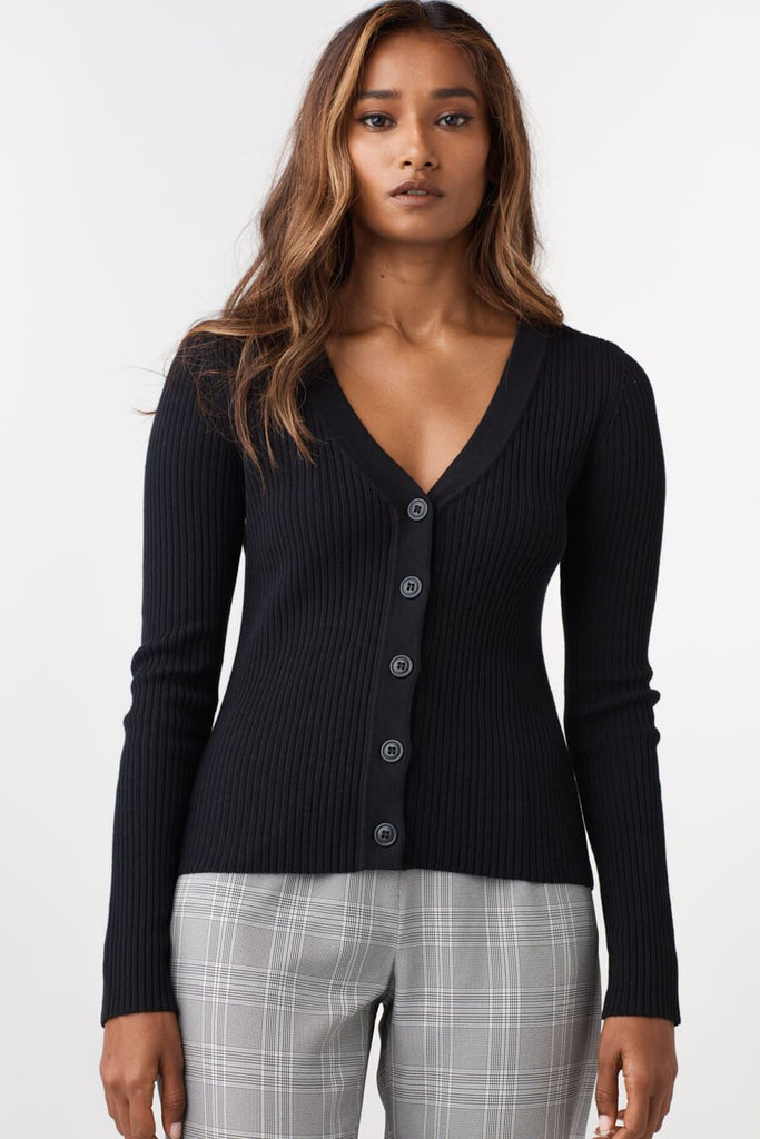 VETTA XS / Black The Fitted Ribbed Cardigan capsule wardrobe