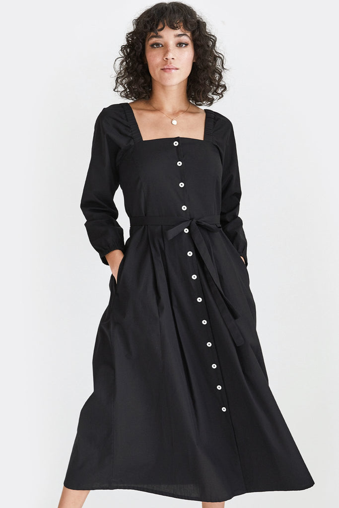 VETTA XS / Black The Square Neck Midi Dress capsule wardrobe