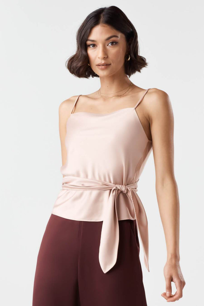 VETTA XS / Champagne Blush The Satin Wrap Tank capsule wardrobe