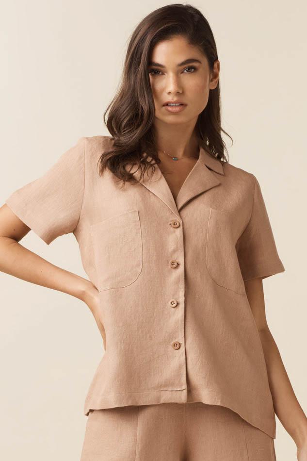 VETTA XS / Dusty Blush The Linen Collared Shirt capsule wardrobe