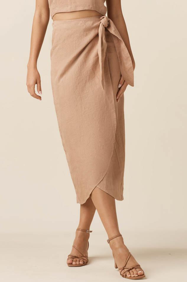 VETTA XS / Dusty Blush The Linen Wrap Midi Skirt capsule wardrobe