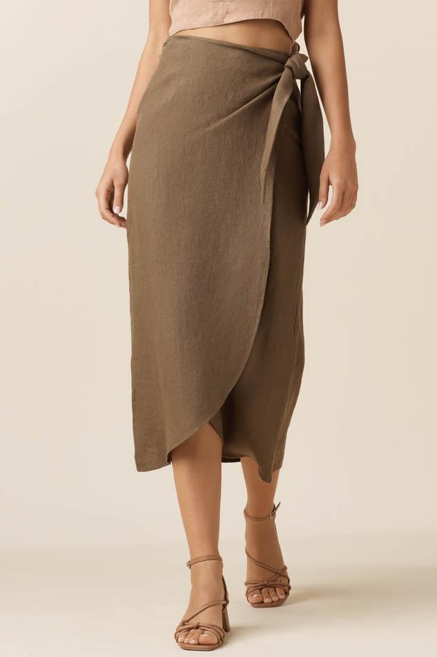 VETTA XS / Dusty Green The Linen Wrap Midi Skirt capsule wardrobe