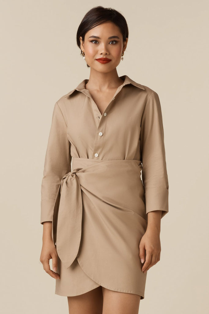 VETTA XS / Khaki The Two Piece Wrap Shirt Dress capsule wardrobe