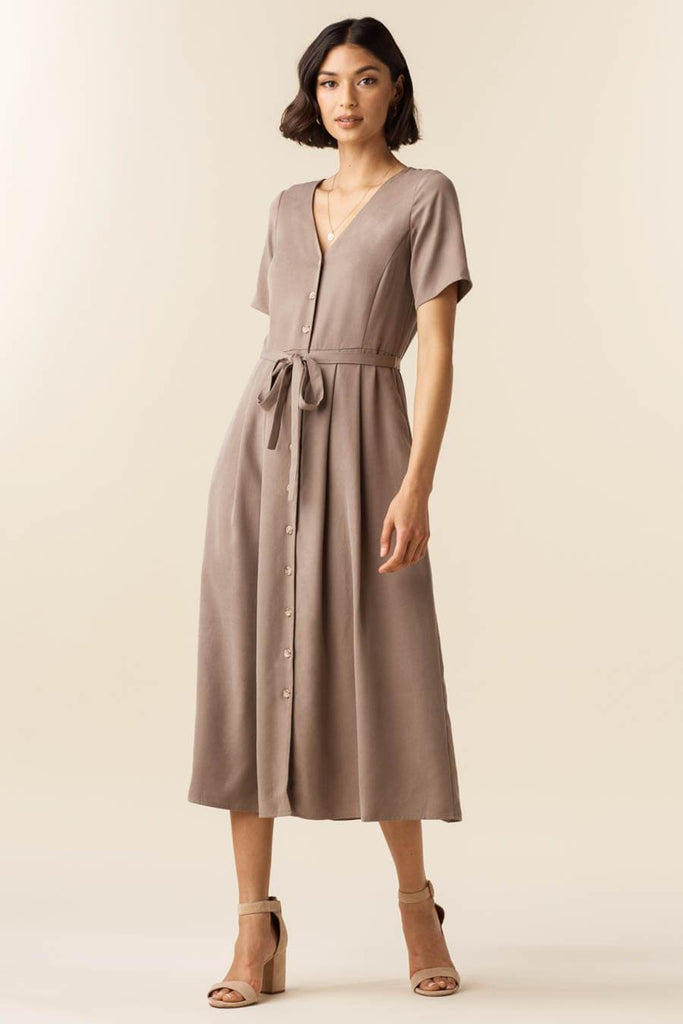 VETTA XS / Light Taupe The Button Up Midi Dress capsule wardrobe