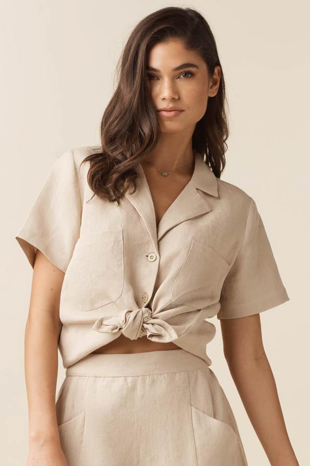 VETTA XS / Stone The Linen Collared Shirt capsule wardrobe
