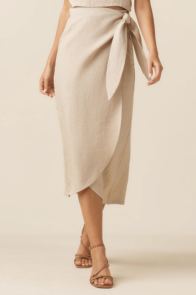 VETTA XS / Stone The Linen Wrap Midi Skirt capsule wardrobe
