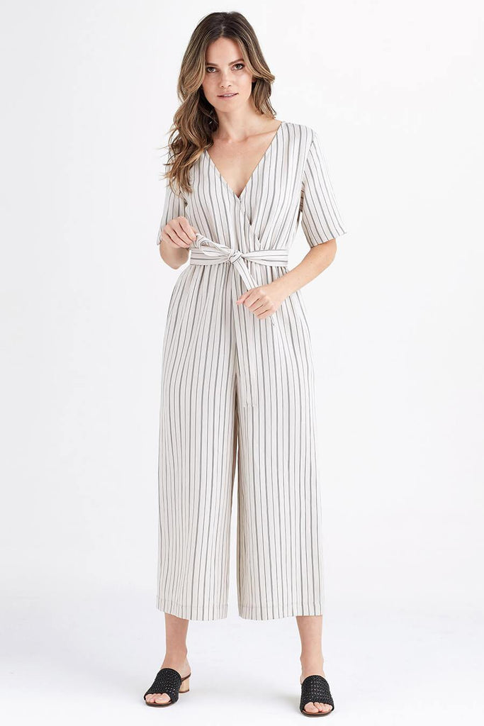 VETTA XS / Tan Stripe The Wrap Jumpsuit capsule wardrobe