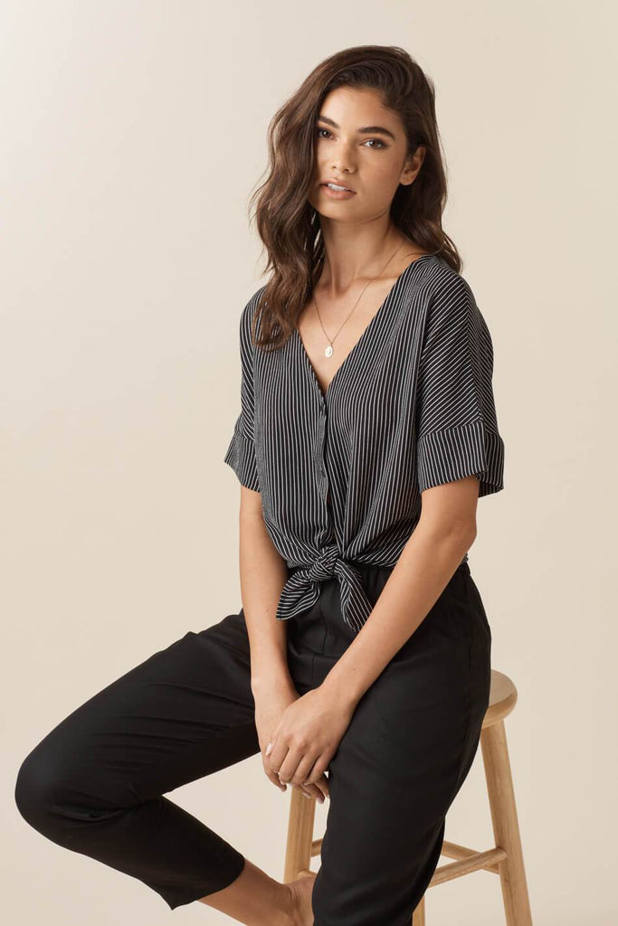 VETTA XS / Textured Black Stripe The Girlfriend Shirt - Limited Edition capsule wardrobe