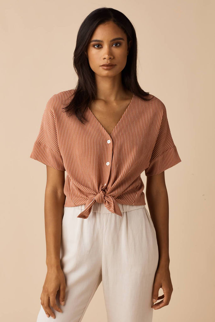 VETTA XS / Textured Clay Stripe The Girlfriend Shirt - Limited Edition capsule wardrobe