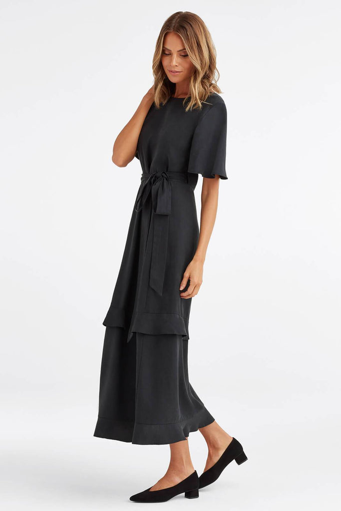 VETTA XS / Washed Black The Tiered Wrap Dress capsule wardrobe