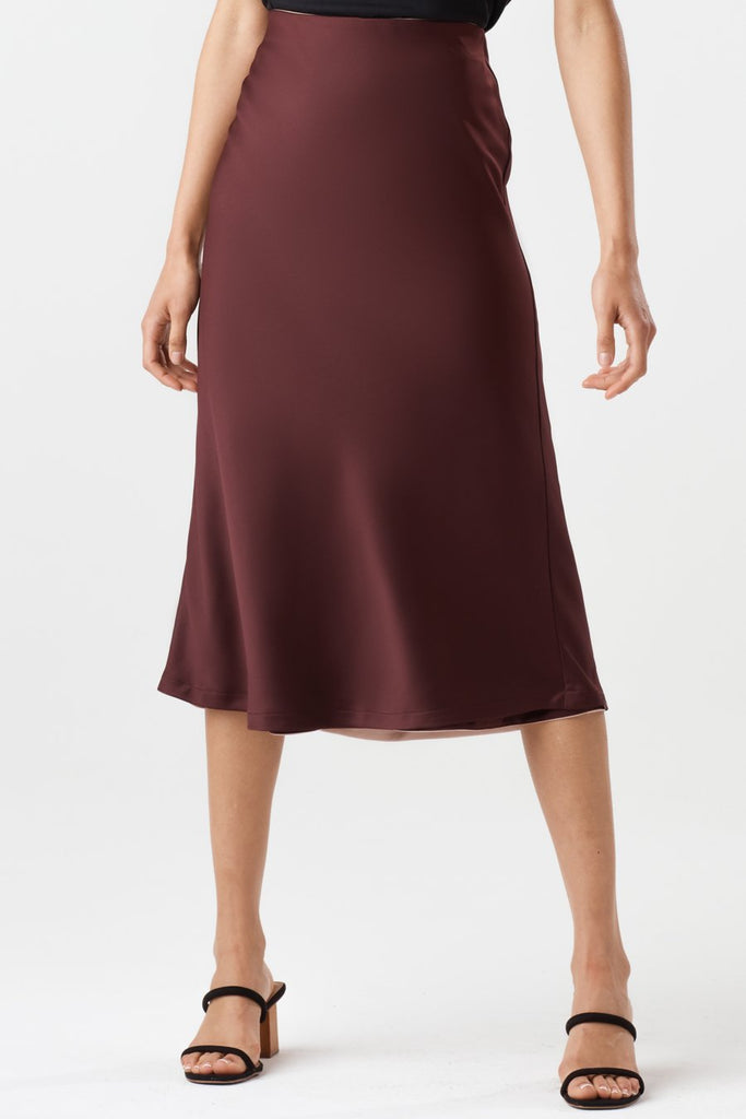 VETTA XS / Wine/Champagne Blush The Reversible Satin Midi Skirt capsule wardrobe